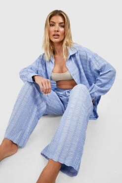 BOOHOO Textured Oversized Beach Shirt -Sea Vibe Together female blue textured oversized beach shirt 2