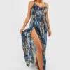 BOOHOO Tie Dye Strappy Split Beach Maxi Dress