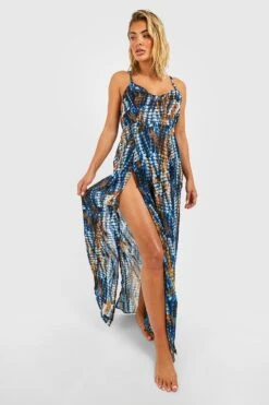 BOOHOO Tie Dye Strappy Split Beach Maxi Dress