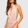 BOOHOO Plunge Ribbon Tie Halter Bodysuit
