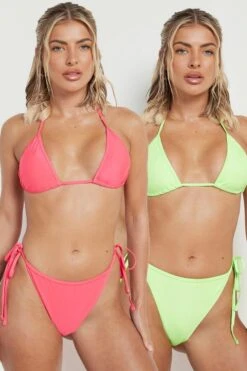 BOOHOO 2 Pack Triangle Tie Side Bikini Set