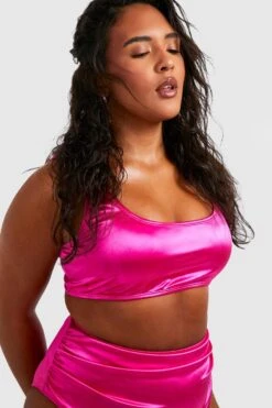 BOOHOO Plus Satin Scoop Bikini Top -Sea Vibe Together female bright20pink plus satin scoop bikini top 2