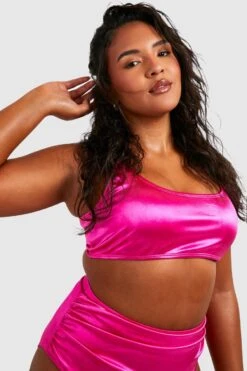 BOOHOO Plus Satin Scoop Bikini Top