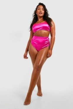 BOOHOO Plus Satin Scoop Bikini Top -Sea Vibe Together female bright20pink plus satin scoop bikini top 3