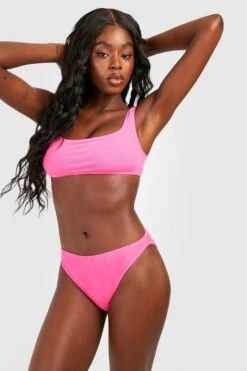BOOHOO Rib Full Coverage Hipster Bikini Brief -Sea Vibe Together female bright20pink rib full coverage hipster bikini brief 2