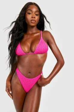 BOOHOO Shirred Strappy High Leg Bikini Set
