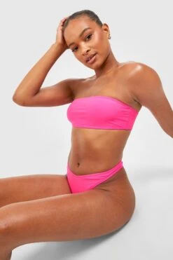 BOOHOO Tall Essentials Bandeau Bikini Set -Sea Vibe Together female bright20pink tall essentials bandeau bikini set 2