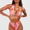 BOOHOO Tie Dye Gold Trim High Waist Bikini Set