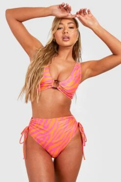 BOOHOO Tummy Control Zebra O-Ring Bikini Set -Sea Vibe Together female bright20pink tummy control zebra o ring bikini set 2