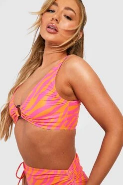 BOOHOO Tummy Control Zebra O-Ring Bikini Set -Sea Vibe Together female bright20pink tummy control zebra o ring bikini set 3