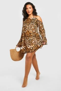 BOOHOO Plus Beach Leopard Swing Dress