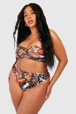 BOOHOO Plus Butterfly Print Bandeau Bikini Set