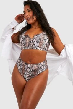 BOOHOO Plus Essentials Snake Print High Waist Bikini Brief