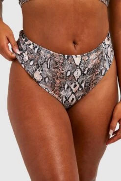 BOOHOO Plus Essentials Snake Print High Waist Bikini Brief -Sea Vibe Together female brown plus essentials snake print high waist bikini brief 3