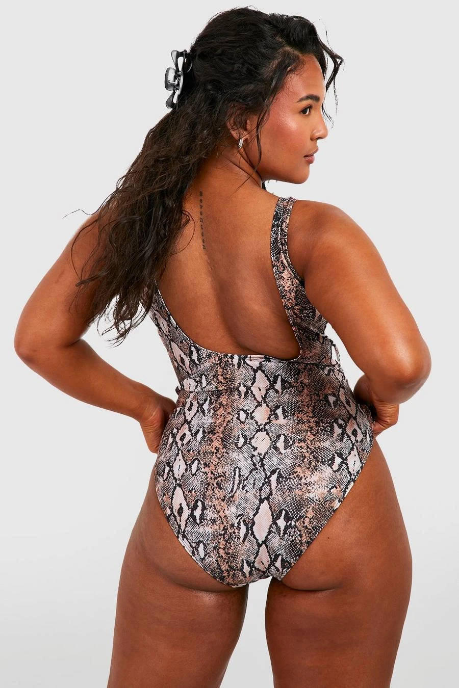 BOOHOO Plus Essentials Snake Print Scoop Swimsuit 2 BOOHOO Plus Essentials Snake Print Scoop Swimsuit - Image 2
