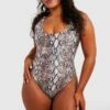 BOOHOO Plus Essentials Snake Print Scoop Swimsuit