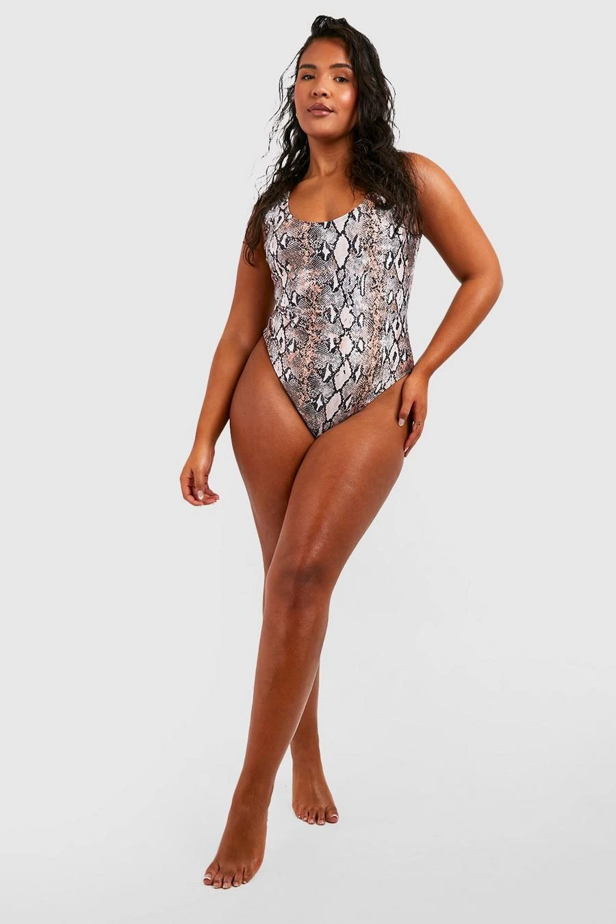 BOOHOO Plus Essentials Snake Print Scoop Swimsuit 3 BOOHOO Plus Essentials Snake Print Scoop Swimsuit - Image 3