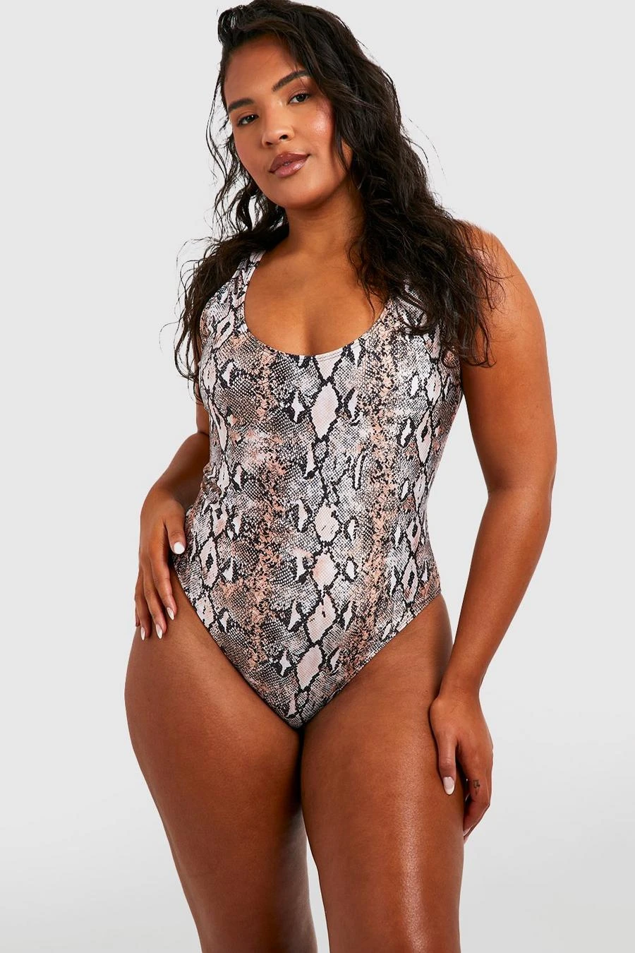 BOOHOO Plus Essentials Snake Print Scoop Swimsuit 1 BOOHOO Plus Essentials Snake Print Scoop Swimsuit