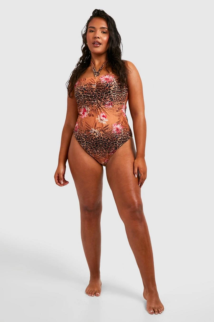 BOOHOO Plus Tropical Leopard Bandeau Halter Tie Swimsuit 3 BOOHOO Plus Tropical Leopard Bandeau Halter Tie Swimsuit - Image 3