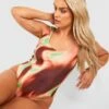 BOOHOO Plus Wave Print Scoop Swimsuit