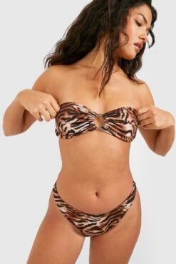 BOOHOO Tiger Hipster Bikini Brief -Sea Vibe Together female brown tiger hipster bikini brief 2