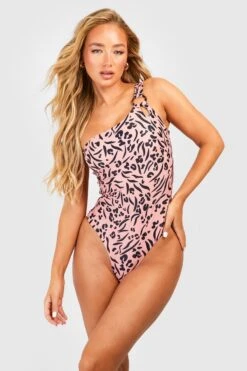 BOOHOO Tiger Tummy Control O-ring One Shoulder Swimsuit -Sea Vibe Together female brown tiger tummy control o ring one shoulder swimsuit 2