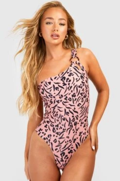 BOOHOO Tiger Tummy Control O-ring One Shoulder Swimsuit