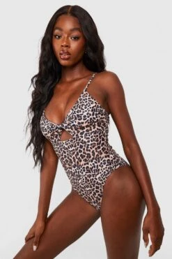 BOOHOO Tummy Control Leopard Twist Front Swimsuit -Sea Vibe Together female brown tummy control leopard twist front swimsuit 2