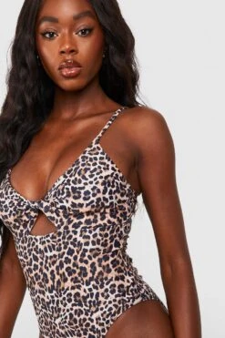 BOOHOO Tummy Control Leopard Twist Front Swimsuit -Sea Vibe Together female brown tummy control leopard twist front swimsuit 3
