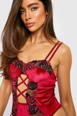 BOOHOO Velvet & Mesh Embroidered Bodysuit 6 BOOHOO Velvet & Mesh Embroidered Bodysuit -Sea Vibe Together female burgundy velvet mesh embroidered bodysuit 2