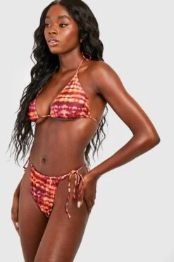 BOOHOO Tie Dye Triangle Bikini Set -Sea Vibe Together female burnt20orange tie dye triangle bikini set 3