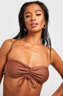 BOOHOO Petite Ruched Front Bandeau Bikini Top