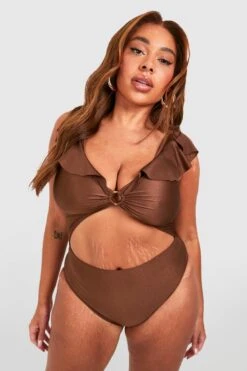BOOHOO Plus Frill Ring Detail Cut Out Swimsuit