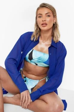 BOOHOO Chiffon Beach Shirt Dress -Sea Vibe Together female cobalt chiffon beach shirt dress 2