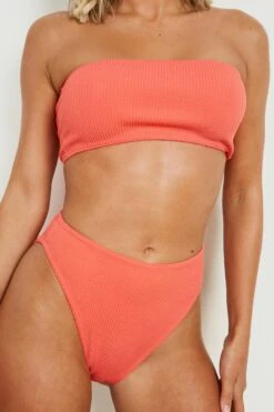 BOOHOO Crinkle Bandeau High Waist Bikini Set -Sea Vibe Together female coral20pink crinkle bandeau high waist bikini set 3