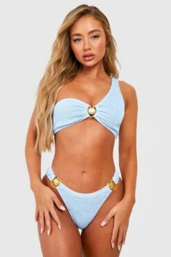 BOOHOO Shell Trim Crinkle Hipster Bikini Brief -Sea Vibe Together female cornflower20blue shell trim crinkle hipster bikini brief 2