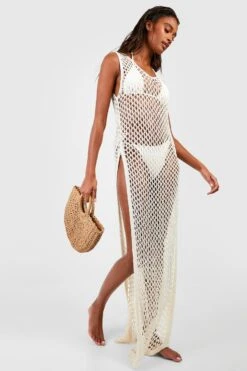 BOOHOO Crochet Slit Maxi Beach Dress