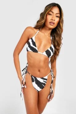 BOOHOO Gold Beaded Tiger Triangle Bikini Set 6 BOOHOO Gold Beaded Tiger Triangle Bikini Set -Sea Vibe Together female cream gold beaded tiger triangle bikini set 2