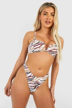 BOOHOO Tiger Print V Bar Strappy Bikini Set