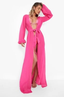 BOOHOO Essentials Chiffon Maxi Beach Kimono -Sea Vibe Together female fuchsia essentials chiffon maxi beach kimono 2