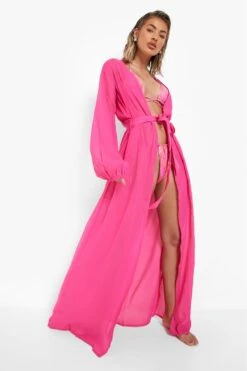 BOOHOO Essentials Chiffon Maxi Beach Kimono