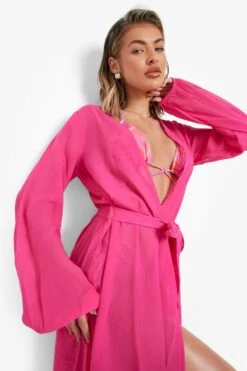 BOOHOO Essentials Chiffon Maxi Beach Kimono -Sea Vibe Together female fuchsia essentials chiffon maxi beach kimono 3