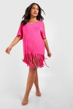 BOOHOO Plus Cold Shoulder Cut Out Tassel Beach Dress