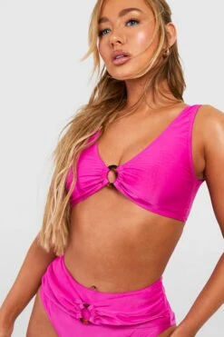 BOOHOO Scoop O-Ring Plunge Bikini Top -Sea Vibe Together female fuchsia scoop o ring plunge bikini top 3
