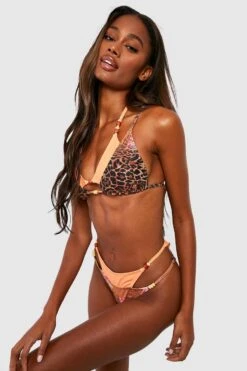 BOOHOO Duo Beaded Tropical Leopard Bikini Set -Sea Vibe Together female golden20orange duo beaded tropical leopard bikini set 2