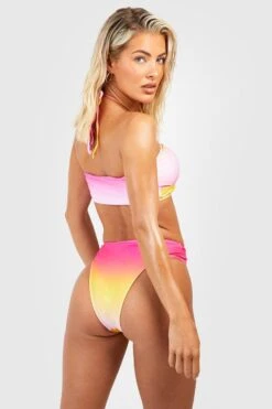 Sea Vibe Together -Sea Vibe Together female golden20pink ombre halter high waisted bikini set 1