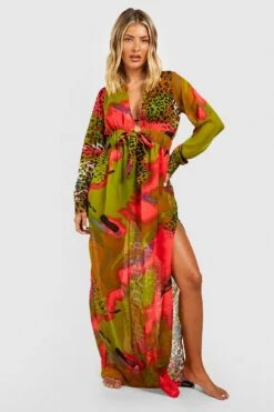 BOOHOO Neon Tie Dye Animal Maxi Beach Kaftan -Sea Vibe Together female green neon tie dye animal maxi beach kaftan 2