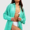 BOOHOO Petite Stripe Oversized Beach Shirt