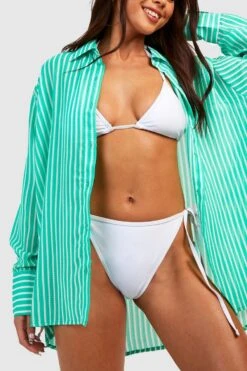 BOOHOO Petite Stripe Oversized Beach Shirt -Sea Vibe Together female green petite stripe oversized beach shirt 3