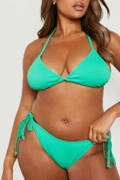 BOOHOO Plus Mix & Match Rib Tie Side Bottoms 7 BOOHOO Plus Mix & Match Rib Tie Side Bottoms -Sea Vibe Together female green plus mix match rib tie side bottoms 3